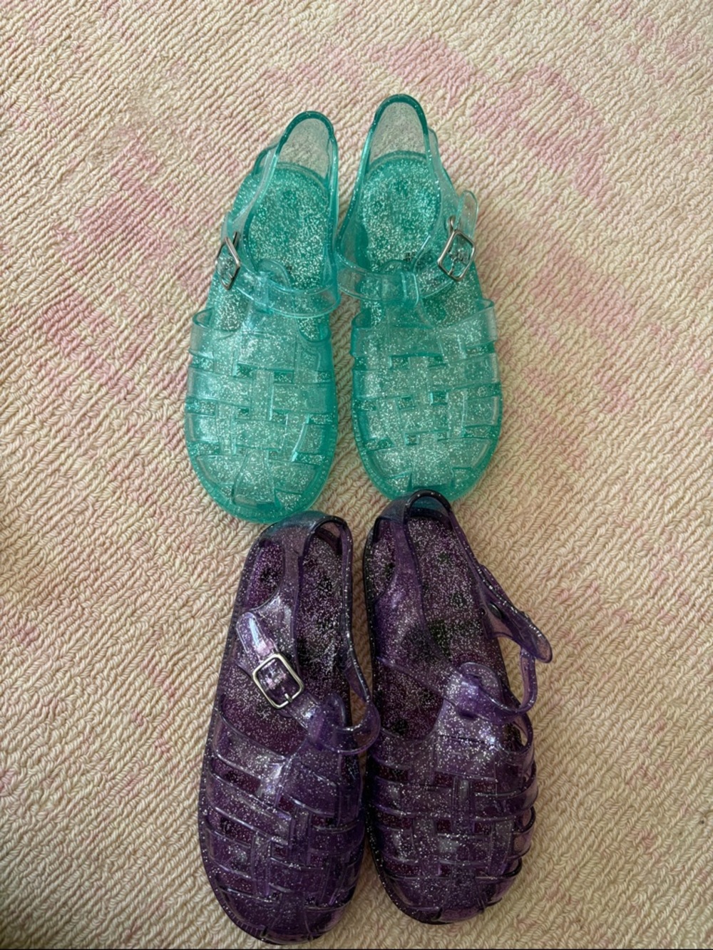 GAP Glitter Jelly Sandals in Teal and Purple